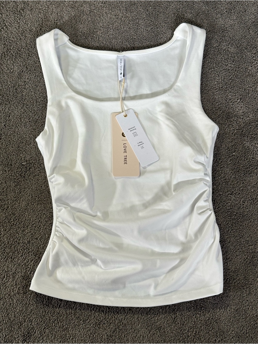 NWT Love Tree Size Small White Ruched Tank Top Wicking Y2K McBling 90s Style
